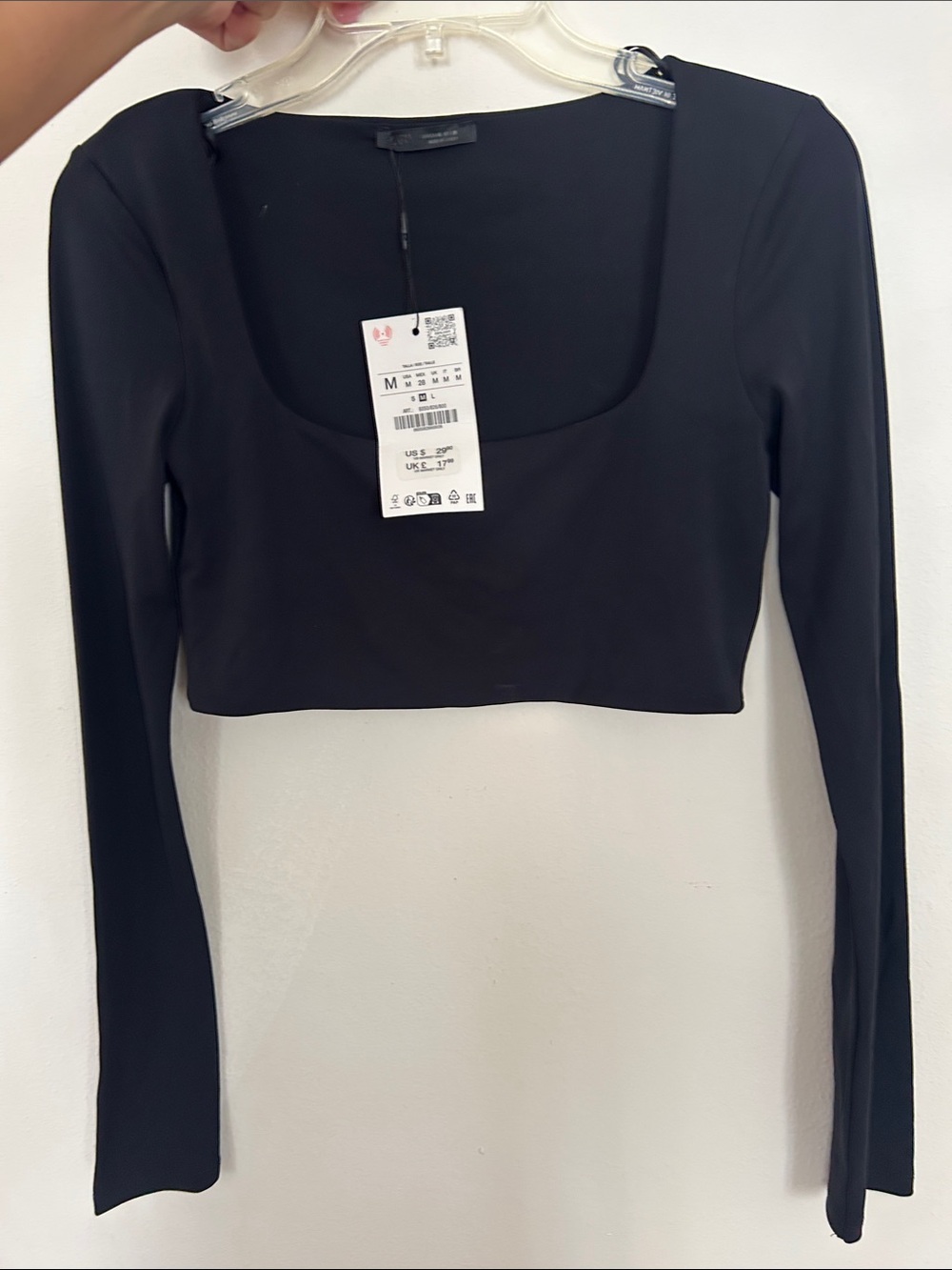 Zara Black Long-Sleeve Square Neck Cropped Top
